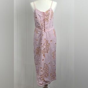 NBD Pale Pink Lace Midi Dress